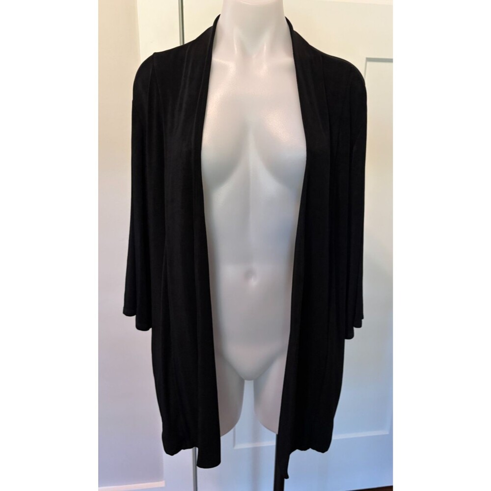 Chicos Travelers Womens Open Cardigan Half Sleeve BLACK Size 3 (XL/16)